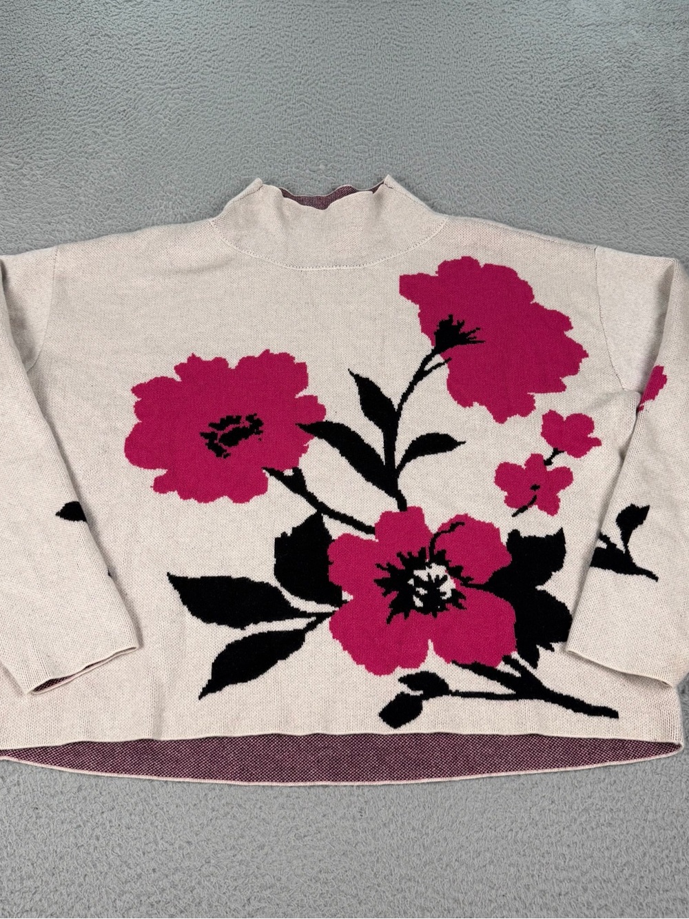 Maeve The Carys Mock Neck Sweater Womens Small Beige Floral Boho Preppy Comfy - Picture 4 of 11